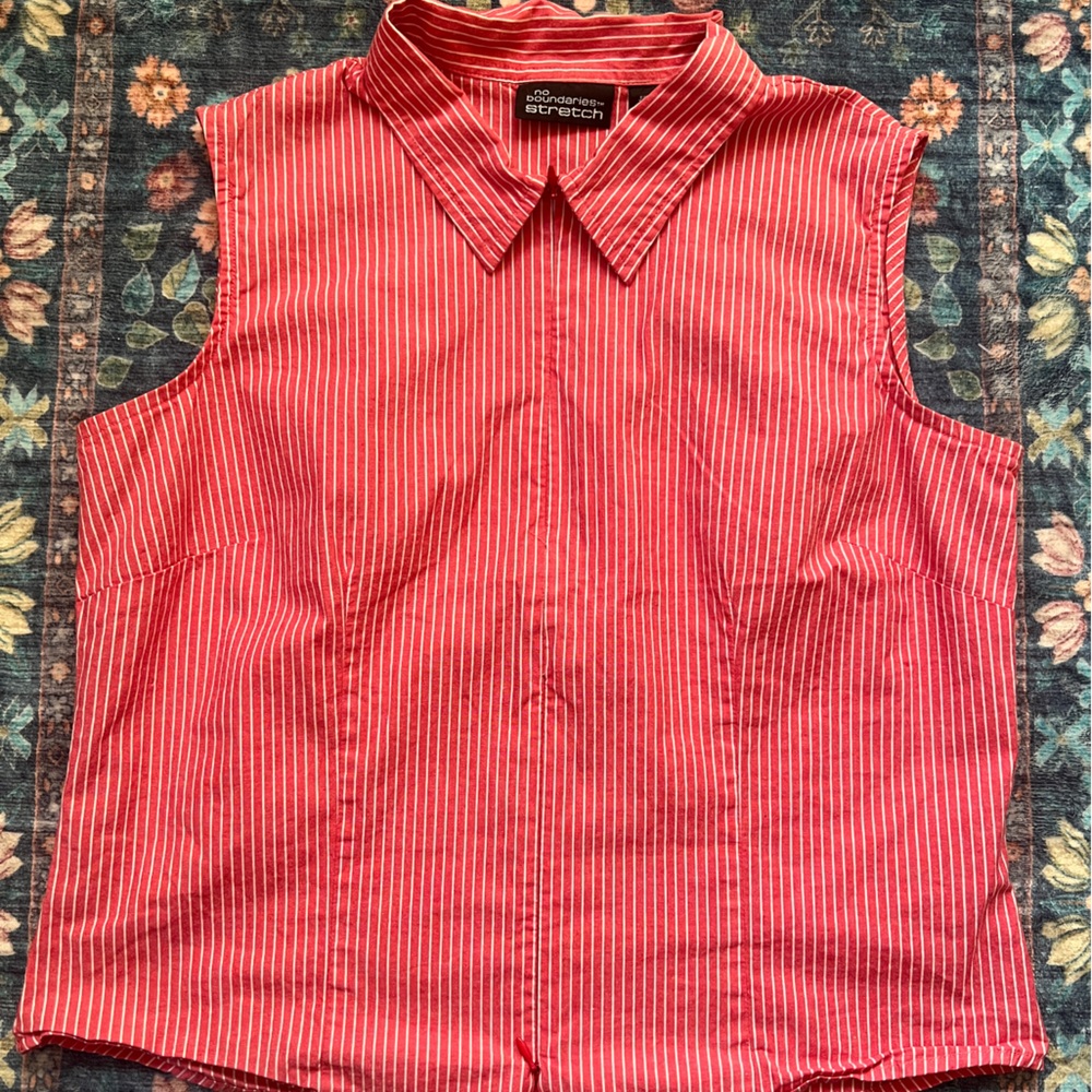 No Boundaries Hot Pink and White Striped Business Casual Top